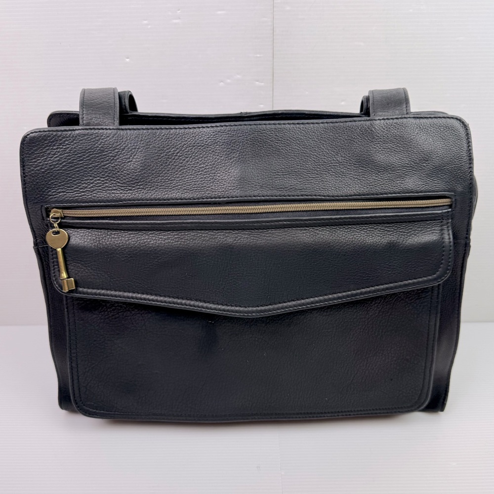 VTG Fossil 75082 Shoulder/Professional Bag black pebbled Leather Handbag Tote